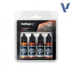 TRUE METALLIC METAL, Rojo Forjado, Forged Red SET, 4 Colores. Marca Vallejo. Ref: 77260, 77.260.