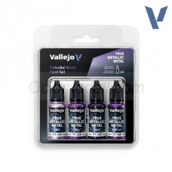 TRUE METALLIC METAL, Violeta Celestial, Celestial Violet SET, 4 Colores. Marca Vallejo. Ref: 77262, 77.262.
