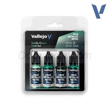 TRUE METALLIC METAL, Verde Escarabajo SET, 4 Colores. Marca Vallejo. Ref: 77265, 77.265.
