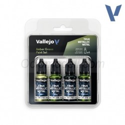 TRUE METALLIC METAL, Verde Ámbar SET, 4 Colores. Marca Vallejo. Ref: 77266, 77.266.