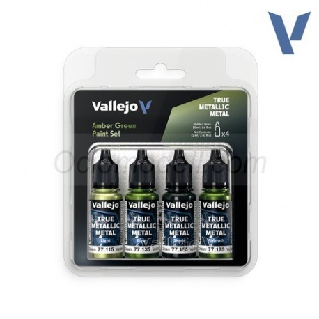 TRUE METALLIC METAL, Verde Ámbar SET, 4 Colores. Marca Vallejo. Ref: 77266, 77.266.