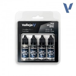 TRUE METALLIC METAL, Negro Obsidiana SET, 4 Colores. Marca Vallejo. Ref: 77270, 77.270.