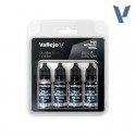 TRUE METALLIC METAL, Negro Obsidiana SET, 4 Colores. Marca Vallejo. Ref: 77270, 77.270.